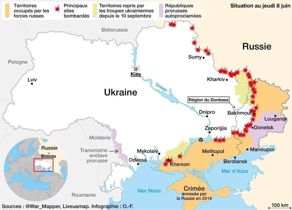 CARTE Guerre en Ukraine Volodymyr Zelensky à Kherson bombardements