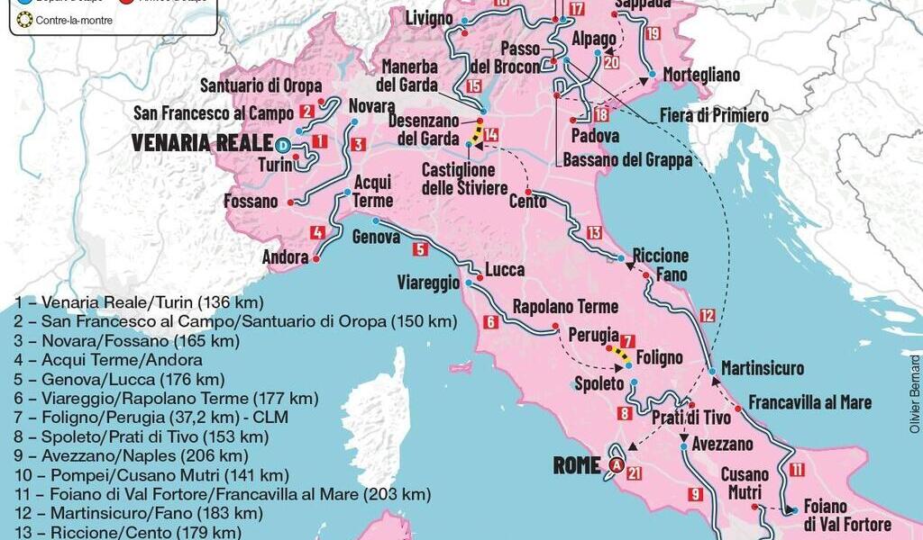 Giro 2024 Le parcours complet du Tour dItalie et le profil détaillé