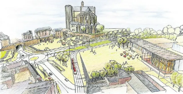 photo cette esquisse du projet, présentée hier soir aux élus, donne une idée du réaménagement. une idée seulement... la hauteur des marches au bas de la future esplanade, qui ont fait beaucoup parler, ne correspond pas à la réalité du projet.