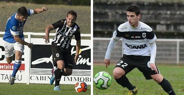 photo pierre-étienne lemaire (en bleu) ici face à jonas pessalli mardi dernier et maxime rousseau (à droite) évoluent au poiré-sur-vie désormais. &copy; frédéric girou/georges mesnager