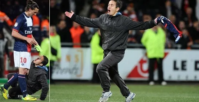 photo après avoir glissé devant zlatan ibrahimovic, alexandre a récupéré le maillot de la star du psg. &copy; photos : afp.