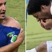 photo giorgio chiellini montre son épaule après avoir été mordu par luis suarez.