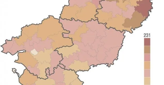 photo sur cette carte des pays de la loire, plus le taux de suicide est élevé, plus la couleur est foncée. &copy; 