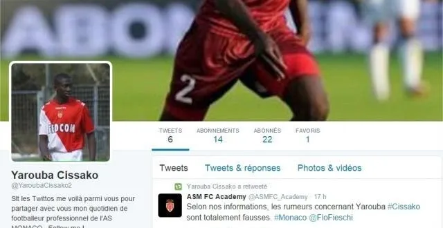 photo le joueur de l'as monaco yarouba cissako a démenti les informations du parisien sur son compte twitter. &copy; le joueur de l'as monaco yarouba cissako a démenti les informations du parisien sur son compte twitter.