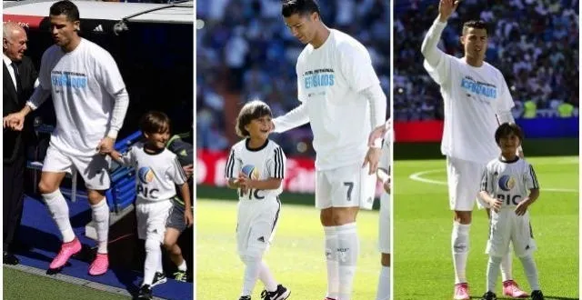 photo zaïd, le petit syrien poussé avec son père par une journaliste hongroise a eu la chance d'accompagner cristiano ronaldo sur la pelouse du stade santiago bernabeu. &copy; photos afp et reuters.