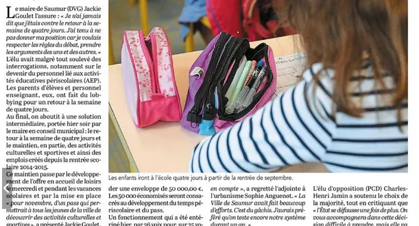 photo saumur : ecoles à 4 jours à la rentrée prochaine!