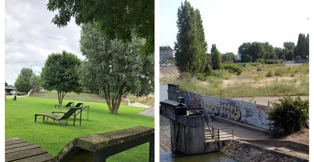 photo à gauche, le parc de l’île aux planches aujourd’hui. à droite, l’île en friche, ancienne propriété d’edf-grdf. &copy; ouest-fsrance