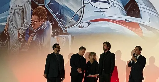 photo lors de la soirée de présentation du film. le réalisateur james mangold, les acteurs matt damon et christian bale et le président de l'aco, organisateur des 24 heures du mans, pierre fillon. &copy; philippe cochereau / ouest-france