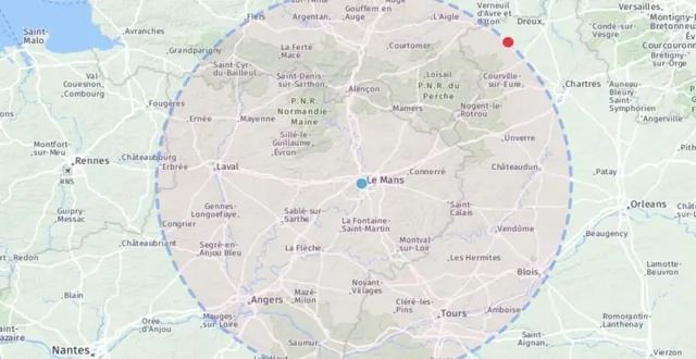 photo il sera possible de se déplacer jusqu’à 100 km de chez soi dès le 11 mai. voici ce que ça donne depuis le centre du mans. &copy; ouest-france