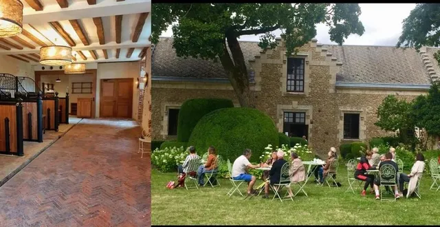 photo à gauche les écuries transformées en salon de thé, à droite l’extérieur des écuries. &copy; le maine libre