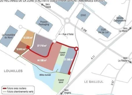 photo les travaux de la tranche 7 du ouest park, à louailles, commenceront début 2021, sur une zone de 20 hectares située derrière l’entreprise posson packaging. &copy; le maine libre