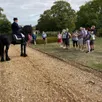 photo ici, la démonstration de dressage de cheval de race frison dans le parc du château de lorrière.