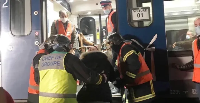 photo les pompiers ont évacué les passagers bloqués dans le train paris-granville immobilisé pendant quatre heures entre argentan et l'aigle. &copy; dr
