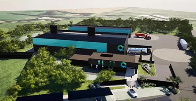 photo vue d’ensemble de l’unité de production qairos energies, zone de l’étoile 2, à trangé. &copy; alinea architectes