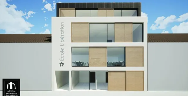 photo la vue de l’école depuis l’avenue de la libération. &copy; atelier d’architecture audevard cailloux et cabinet d’économie cmb