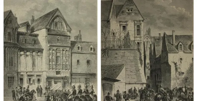 photo les prussiens au mans, rue de la reine-bérengère et au pied de l’escalier des pans de gorron. deux gravures conservées par les musées du mans. &copy; musées du mans
