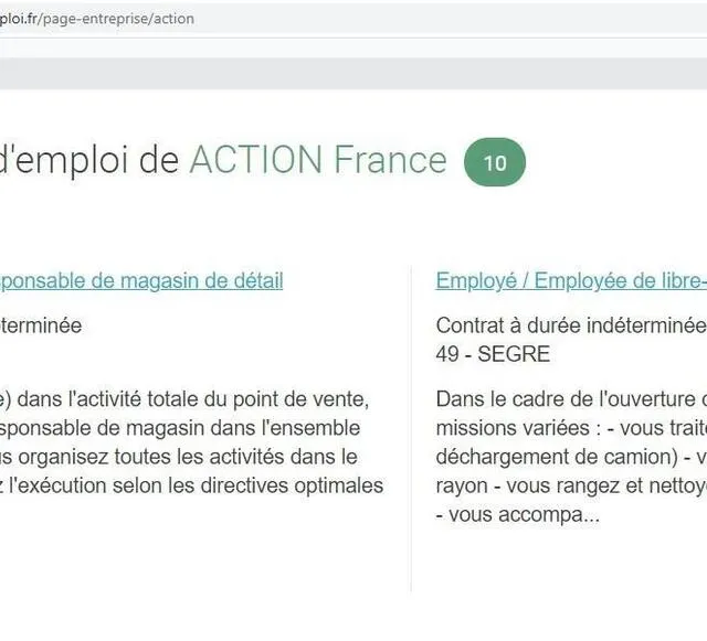 L’offre d’emploi d’Action France diffusée sur le site de Pôle emploi s’inscrit « dans le cadre de l’ouverture d’un magasin » qui se situera à Segré. Capture d’écran Pôle emploi photo l’offre d’emploi d’action france diffusée sur le site de pôle emploi s’inscrit « dans le cadre de l’ouverture d’un magasin » qui se situera à segré. © capture d’écran pôle emploi