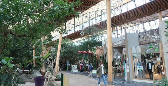 photo  petit village au centre du parc, la structure en bois abrite des restaurants, magasins et des espaces de détente.  &copy;  co 