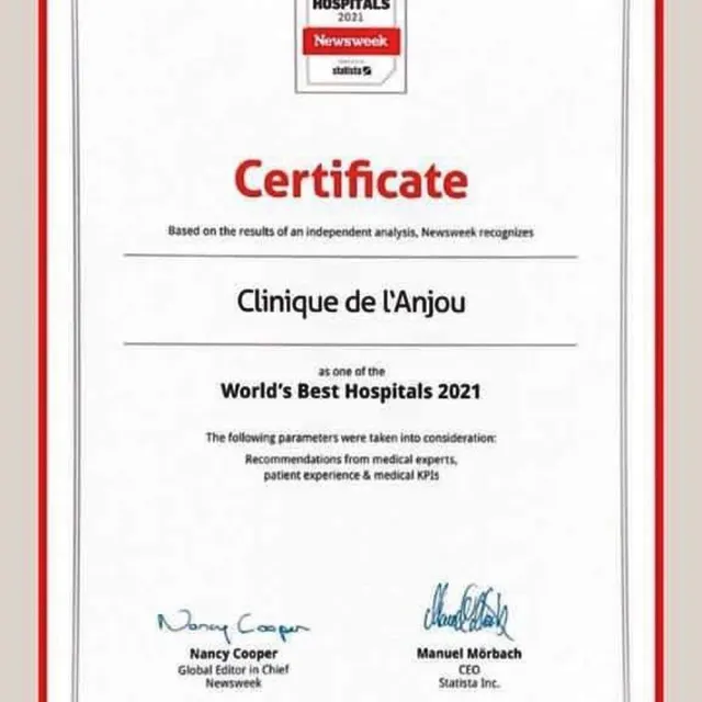 La Clinique del’Anjou peut s’honorer d’un « certificate » de plus. CO photo la clinique del’anjou peut s’honorer d’un « certificate » de plus. © co