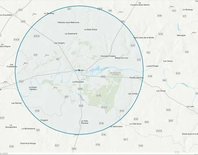 photo si vous habitez la flèche, voici un aperçu du rayon de 10 km autorisé autour de chez vous.  ©  capture d’écran esri france