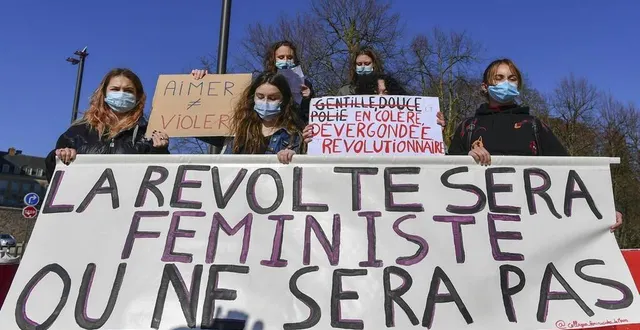 photo  le mans, samedi 6 mars 2021. environ 300 personnes ont répondu à l’appel des syndicats et collectifs à venir manifester pour le droit des femmes.  &copy;  photo le maine libre – yvon loue 