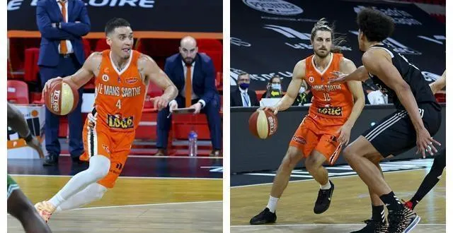 photo  les deux arrières du msb vivent une saison à l’opposé. pendant que scott bamforth (à gauche) brille, valentin bigote (à droite) est plus en retrait.  &copy;  le maine libre – yvon loue 