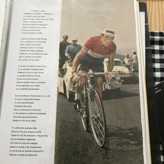 photo un poème d’arsène maulavé à la gloire du coureur charly gaul, l’un de ses héros.  ©  collection personnelle d’arsène maulavé