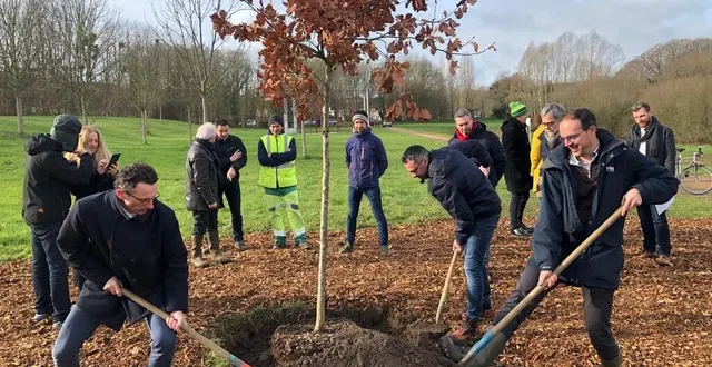 photo  mercredi matin 29 janvier, en présence des élus, les arbres ont été plantés par denis frelat, directeur du service nature en ville et emmanuel hubert, en charge du patrimoine arboré (à gauche)  &copy;  le maine libre 