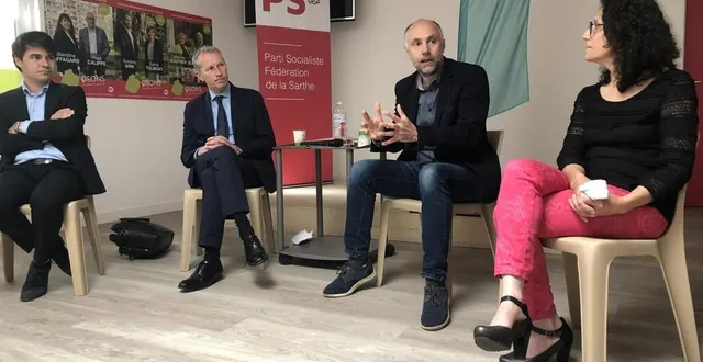 photo  les candidats socialistes alexandre lechat, guillaume garot, christophe counil et christine tafforeau-hardy.  &copy;  le maine libre 