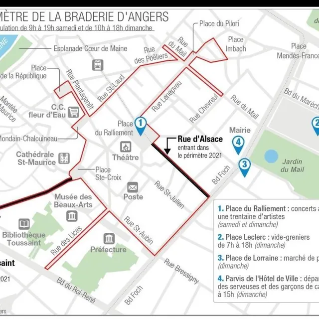 photo la grande braderie a lieu samedi et dimanche à l’intérieur du périmètre indiqué en rouge.  ©  infographie co