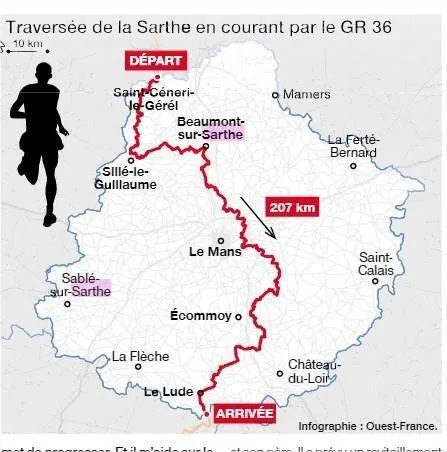 photo maxime couallier doit parcourir 207 km en moins de 24 heures.  ©  ouest-france