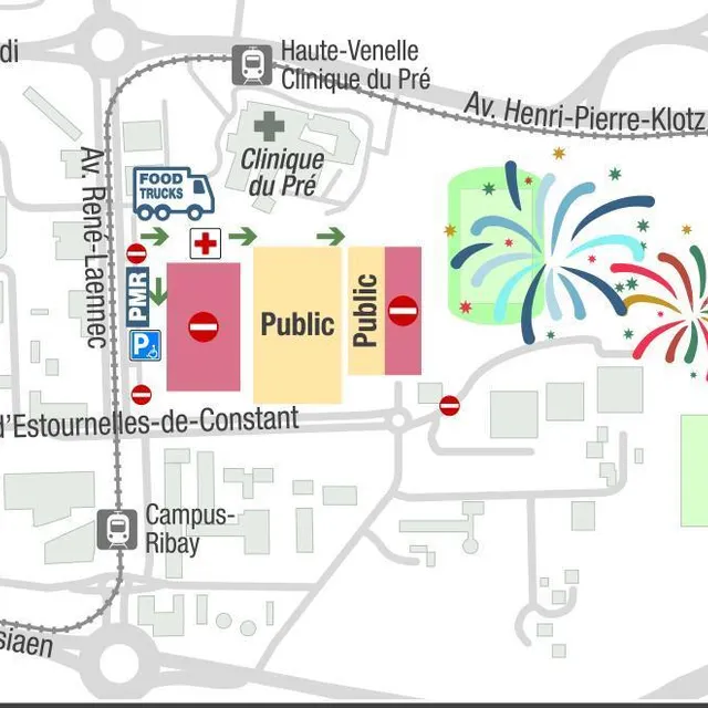 photo le plan d’accès pour les feux d’artifice au stade auguste-delaune  ©  infographie le maine libre