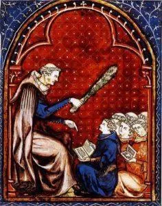 photo  au manoir de la cour, découverte de l’importance de l’enseignement au moyen âge, même s’il est destiné de façon inégale aux petits paysans et seigneurs.  &copy;  manoir de la cour 