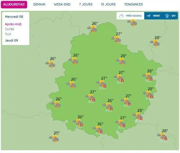 photo météo france a placé la sarthe en vigilance orange aux orages ce mercredi 8 septembre 2021.  ©  capture écran/météo france