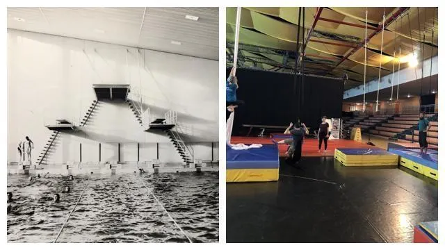 photo un plancher a été construit au-dessus du bassin pour l’école du cirque.  ©  archives municipales du mans/ ouest-france