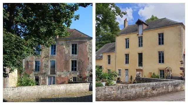 photo la façade du moulin de mamers, avant et après restauration.  ©  m et mme mouchel