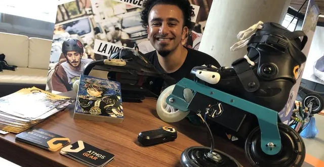 photo  mohamed soliman, 24 ans, poursuit son « rêve de gosse ». la batterie est placée entre les deux roues. le moteur, dans la roue arrière des rollers.  &copy;  ouest-france 