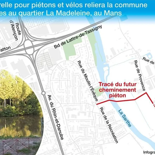 photo depuis plus de treize ans, une passerelle piétons-vélos doit être construite pour relier coulaines à la madeleine, au mans. le programme sera soumis aux élus fin octobre 2021.  ©  infographie ouest-france