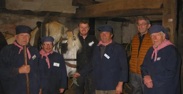 photo  les préposés à la fabrication du cidre avec le cheval percheron « umberto ».  &copy;  ouest-france 