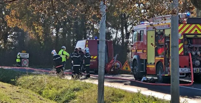 photo  pompiers et gendarmes étaient mobilisés, ce mardi 23 novembre, à la mi-journée après une fuite de gaz survenue lors d’un chantier au niveau de la zone d’activités du clos du bois, sur la d24, à la sortie de sablé-sur-sarthe (sarthe).  &copy;  ouest-france 