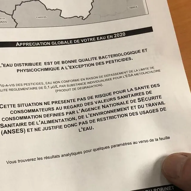 photo dans son rapport accompagnant la facture d’eau, l’agence régionale de santé mentionne que l’eau est de bonne qualité à l’exception des pesticides. et qu’elle ne présente pas de risque pour la santé des consommateurs.  ©  ouest-france