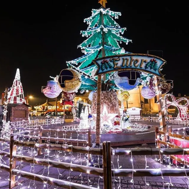 photo le grand sapin manège, place de la république. avec une entrée écrite en anglais, sans doute pour les nombreux touristes.  ©  ouest-france