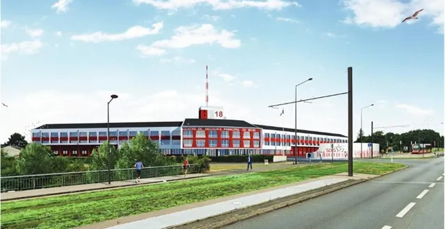 photo  une esquisse du centre d’incendie et de secours de le mans - degré (sarthe), après travaux.  &copy;  architecte delaroux 