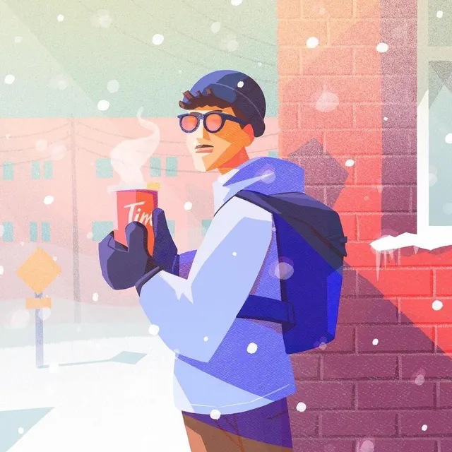 photo autoportrait de romain blais, un jeune illustrateur originaire de saint-georges-des-groseillers (orne) affrontant le froid montréalais.  ©  romain blais