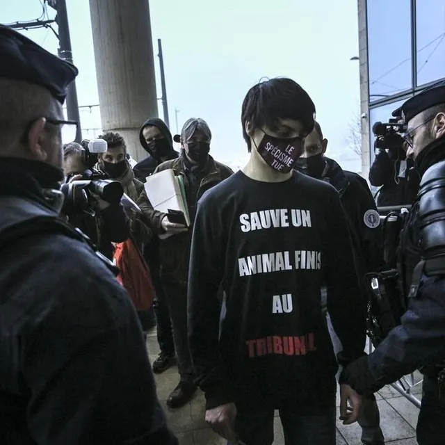 Au procès, la présidente du tribunal a demandé aux personnes présentes de retourner leurs tee-shirts : « On ne fait pas de politique ici » le Maine Libre – Denis LAMBERT photo au procès, la présidente du tribunal a demandé aux personnes présentes de retourner leurs tee-shirts : « on ne fait pas de politique ici » © le maine libre – denis lambert