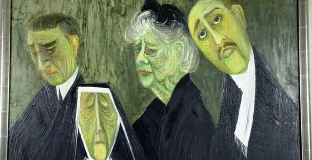 photo  estimé 200 à 300 €, le tableau « veillée funèbre 1952 » a été adjugé 2 100 € (plus 21 % de frais)  &copy;  dr 