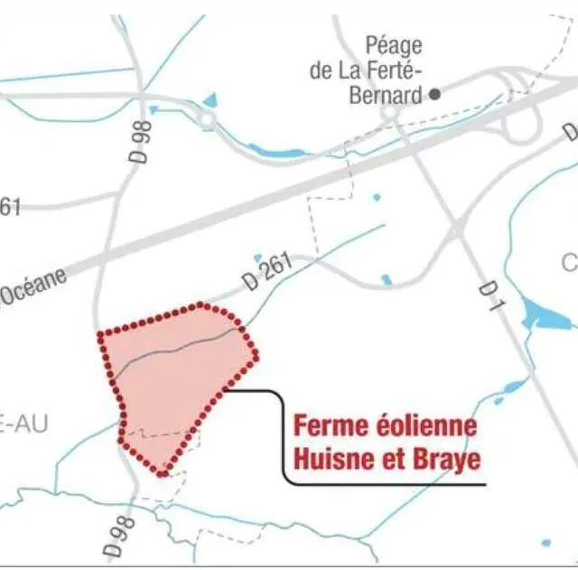 photo emplacement de la ferme éolienne huisne et braye.  ©  infographie le maine libre