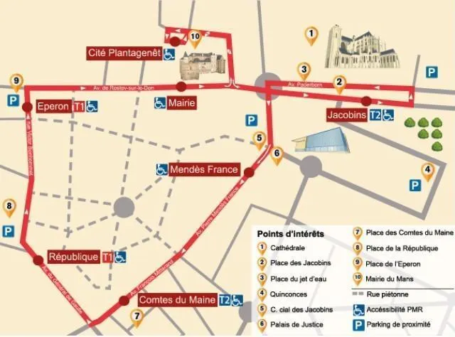 photo le trajet effectué par la mancelle, navette gratuite en centre-ville du mans (sarthe).  ©  capture écran/setram.fr