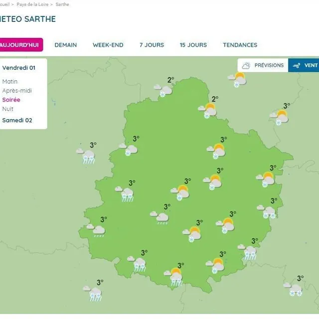 photo plusieurs communes de la sarthe pourraient avoir droit à la neige ce vendredi.  ©  capture d’écran / météo france