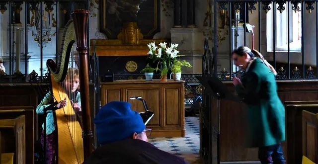 photo  fleurs de lys mariales entre harpe et flûte traversière.  &copy;  lemainelire 